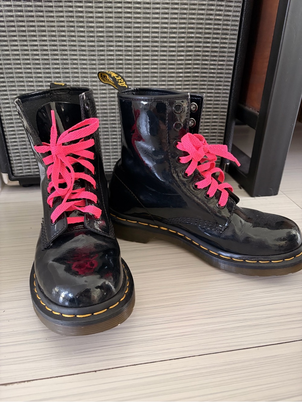 Kids Black Patent Dr. Martens Combat Boots. Size 6. Gothcore, Punkcore - Picture 2 of 4